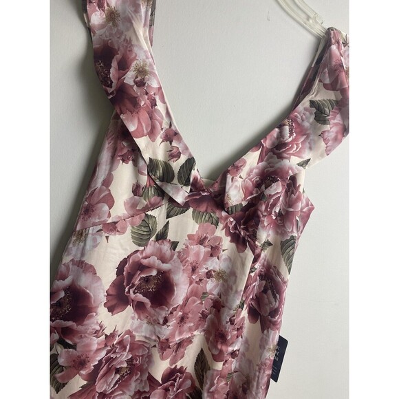 New EXPRESS Floral Print Ruffle Hi Lo Maxi Dress Pink Green Summer Size 12 - Picture 4 of 15